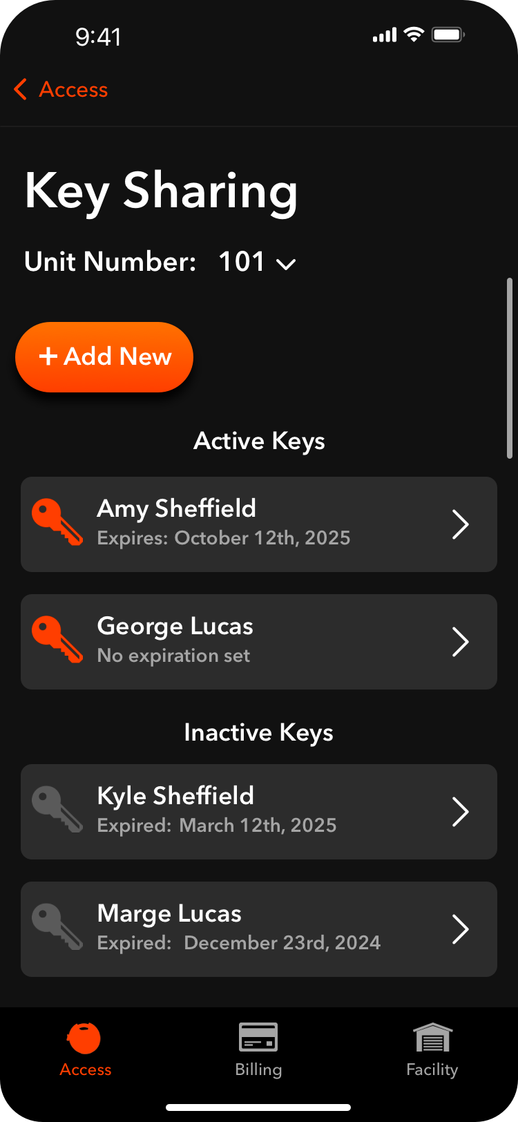 Key sharing screen in Lockstry app